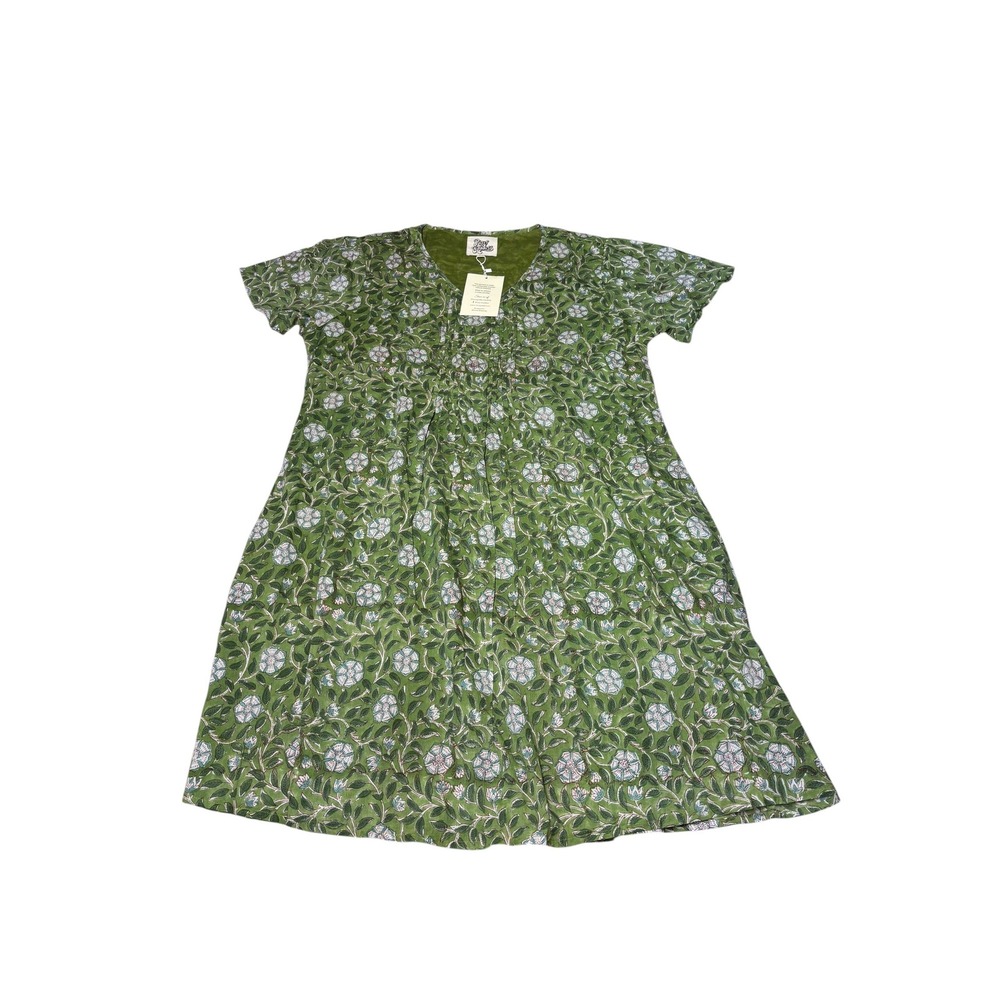 NWT River Goddess Green Floral Organic Cotton Block Print Midi Dress‎ Womens 3XL